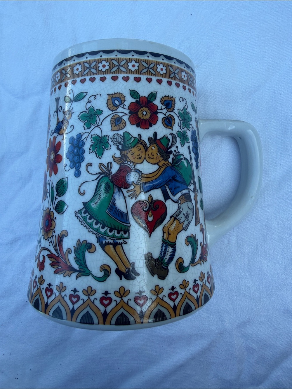 Vintage West Germany Beer Stein Folk Art Ceramic Mug